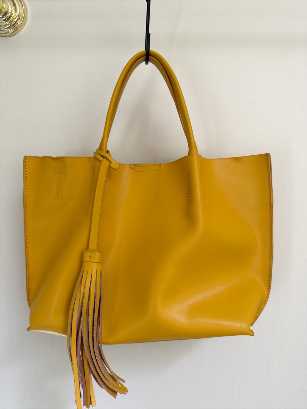 Structured Mustard Tote with Decorative Tassel - Women Bags